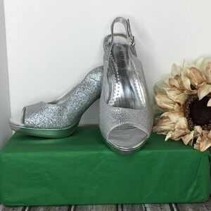Rampage Women's Dressy Slingback Heel Pumps Shoes Sliver Glitter Open-Toe 8M